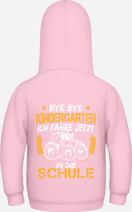 Hoodie Einschulung: Bye Bye Kindergarten Traktor - Baby Pink