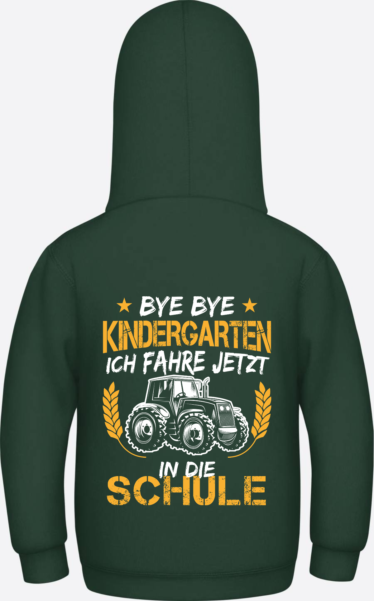 Hoodie Einschulung: Bye Bye Kindergarten Traktor - Bottle Green
