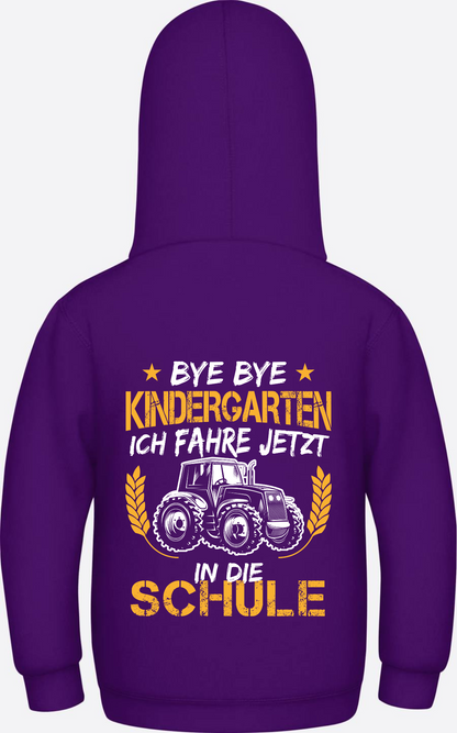 Hoodie Einschulung: Bye Bye Kindergarten Traktor - Purple