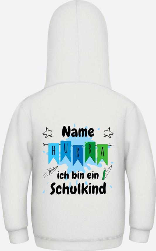 Hoodie Einschulung: Hurra ich bin ein Schulkind mit Wunschname - Ash