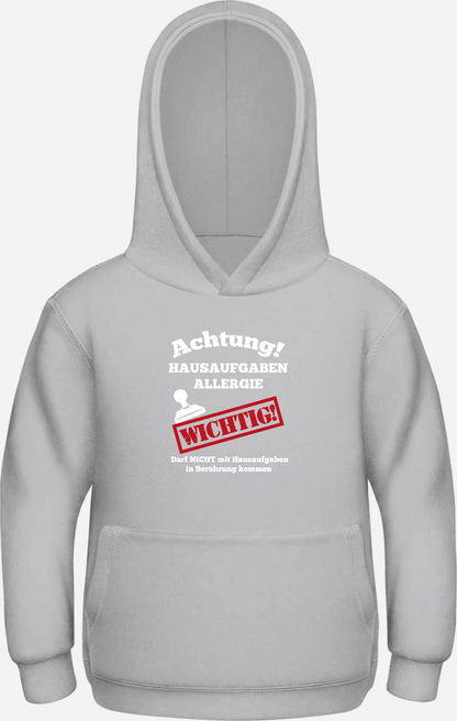 Hoodie Hausaufgaben Allergie – Lustiges Einschulungsgeschenk - Heather Grey Herzseite