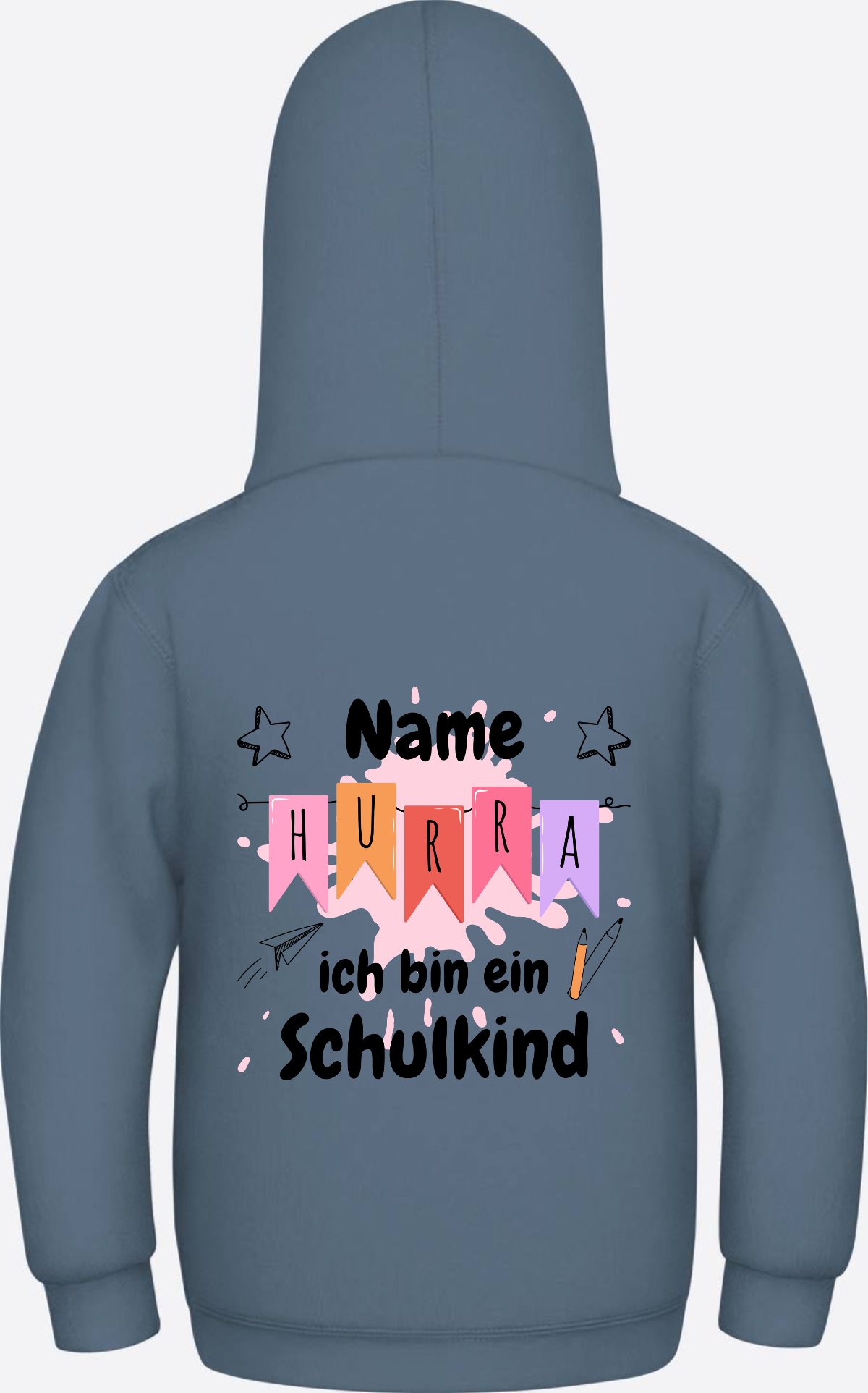 Hoodie Hurra ich bin ein Schulkind - Mit Namen personalisiert - Airforce Blue