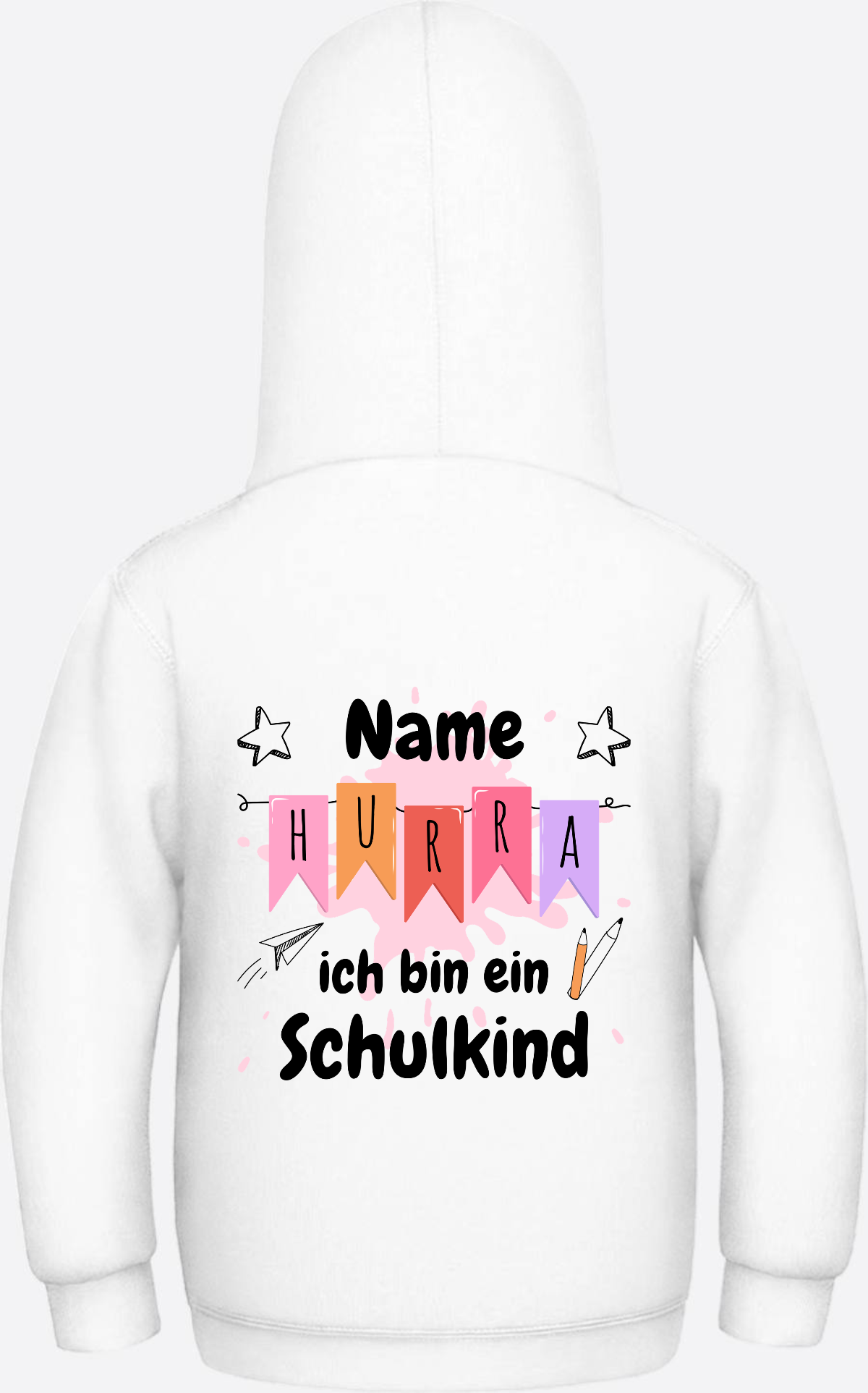 Hoodie Hurra ich bin ein Schulkind - Mit Namen personalisiert - Arctic White