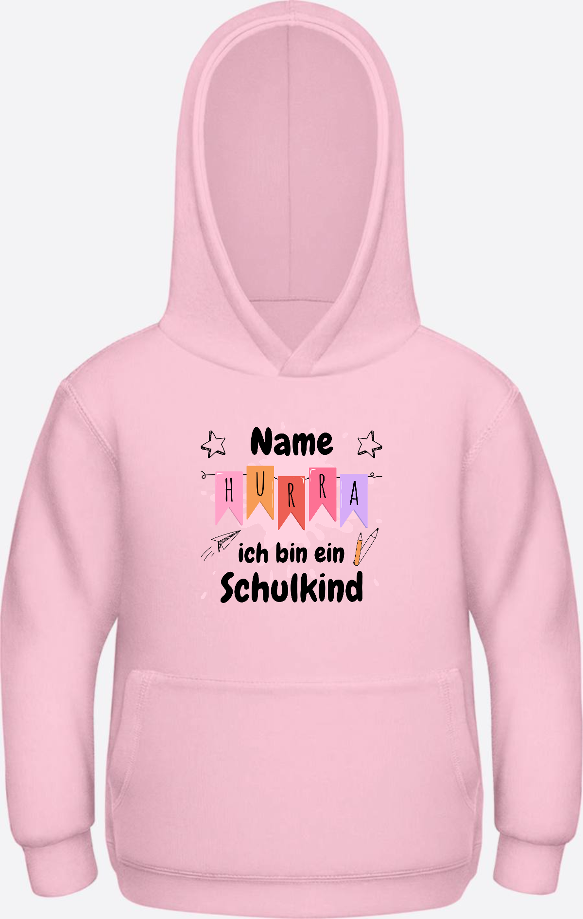 Hoodie Hurra ich bin ein Schulkind - Mit Namen personalisiert - Baby Pink Herzseite