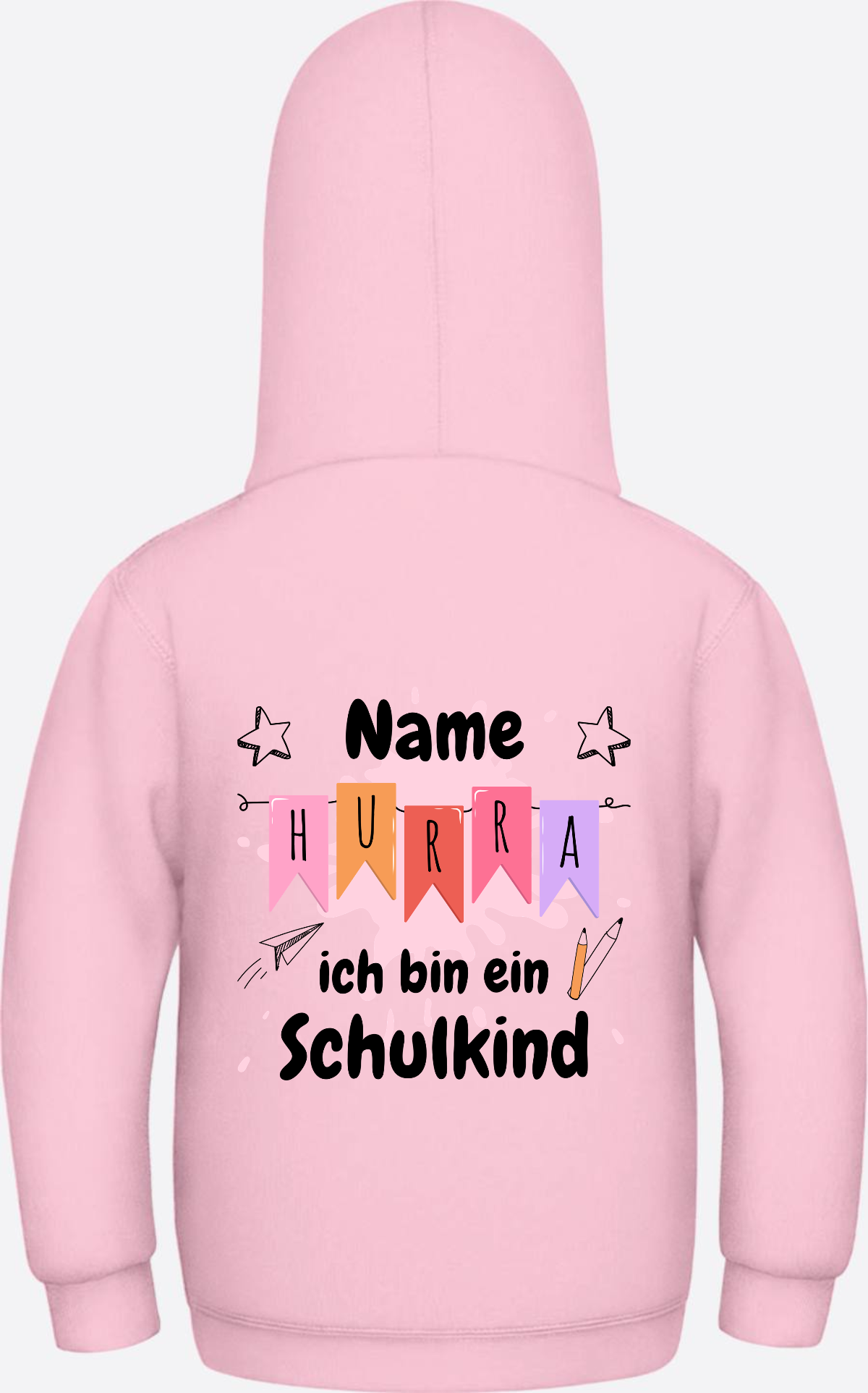Hoodie Hurra ich bin ein Schulkind - Mit Namen personalisiert - Baby Pink