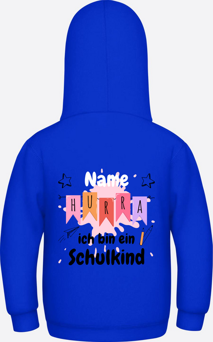 Hoodie Hurra ich bin ein Schulkind - Mit Namen personalisiert - Bright Royal