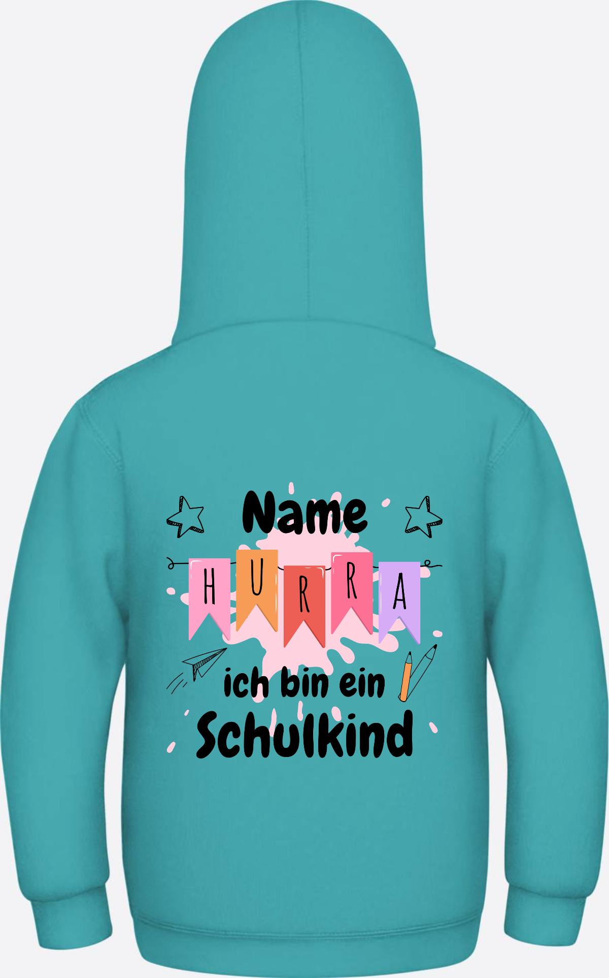 Hoodie Hurra ich bin ein Schulkind - Mit Namen personalisiert - Hawaiian Blue
