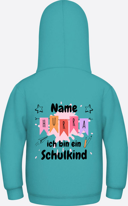 Hoodie Hurra ich bin ein Schulkind - Mit Namen personalisiert - Hawaiian Blue