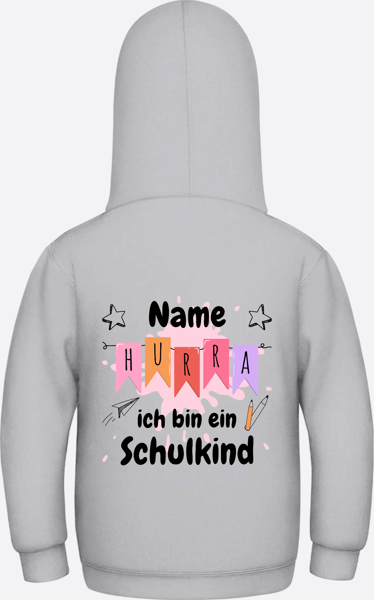 Hoodie Hurra ich bin ein Schulkind - Mit Namen personalisiert - Heather Grey