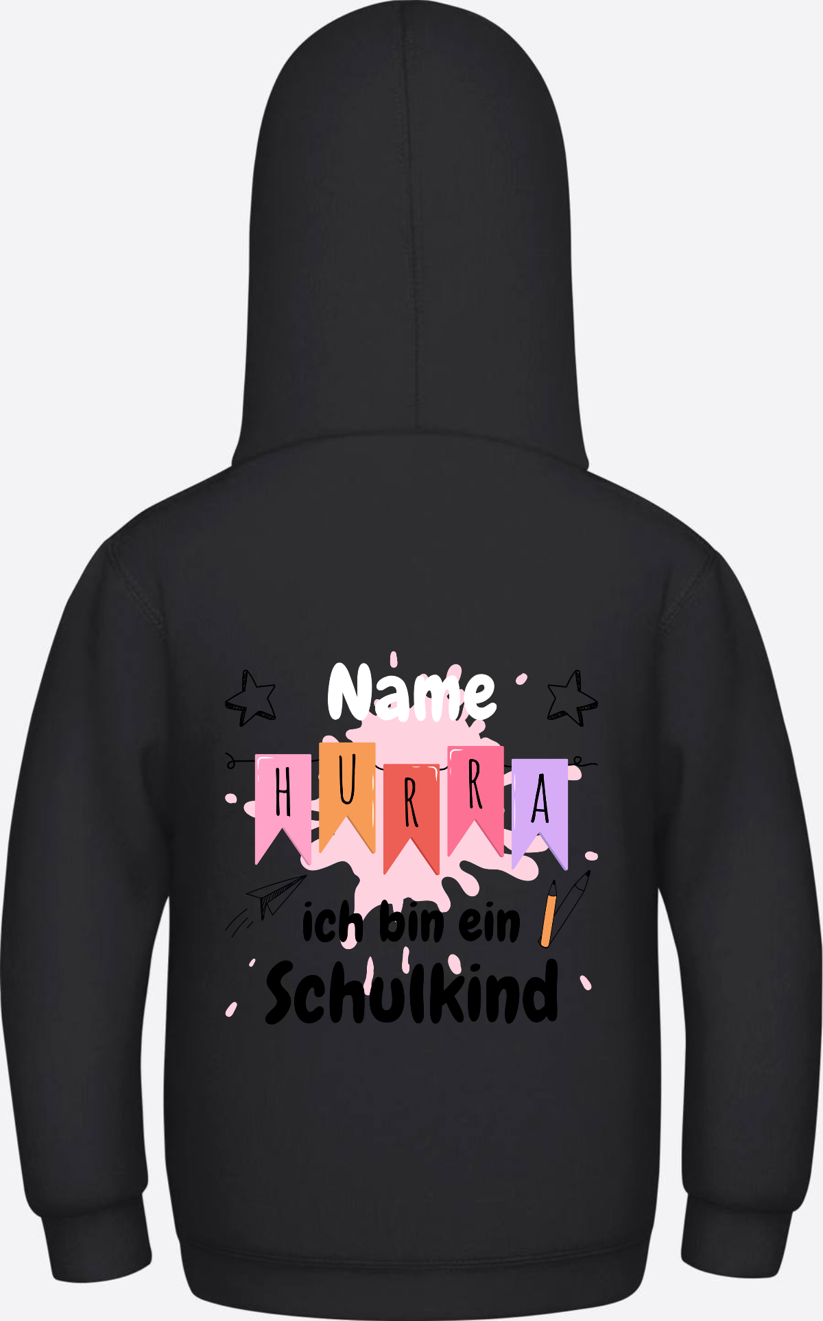 Hoodie Hurra ich bin ein Schulkind - Mit Namen personalisiert - Jet Black