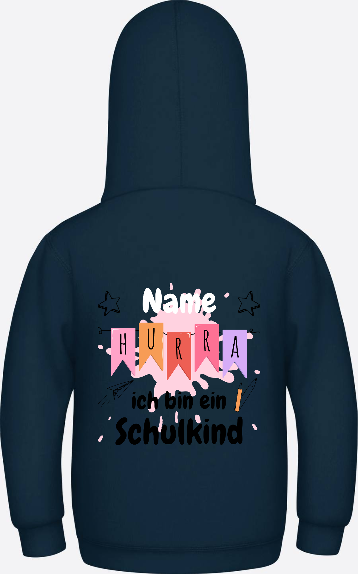 Hoodie Hurra ich bin ein Schulkind - Mit Namen personalisiert - New French Navy