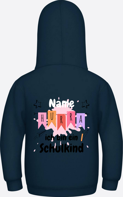 Hoodie Hurra ich bin ein Schulkind - Mit Namen personalisiert - New French Navy