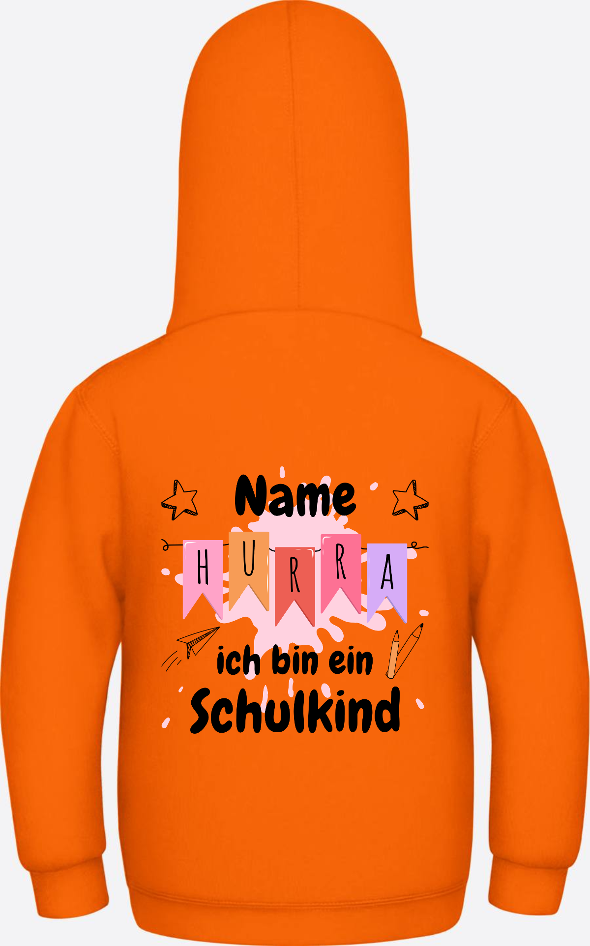 Hoodie Hurra ich bin ein Schulkind - Mit Namen personalisiert - Orange Crush