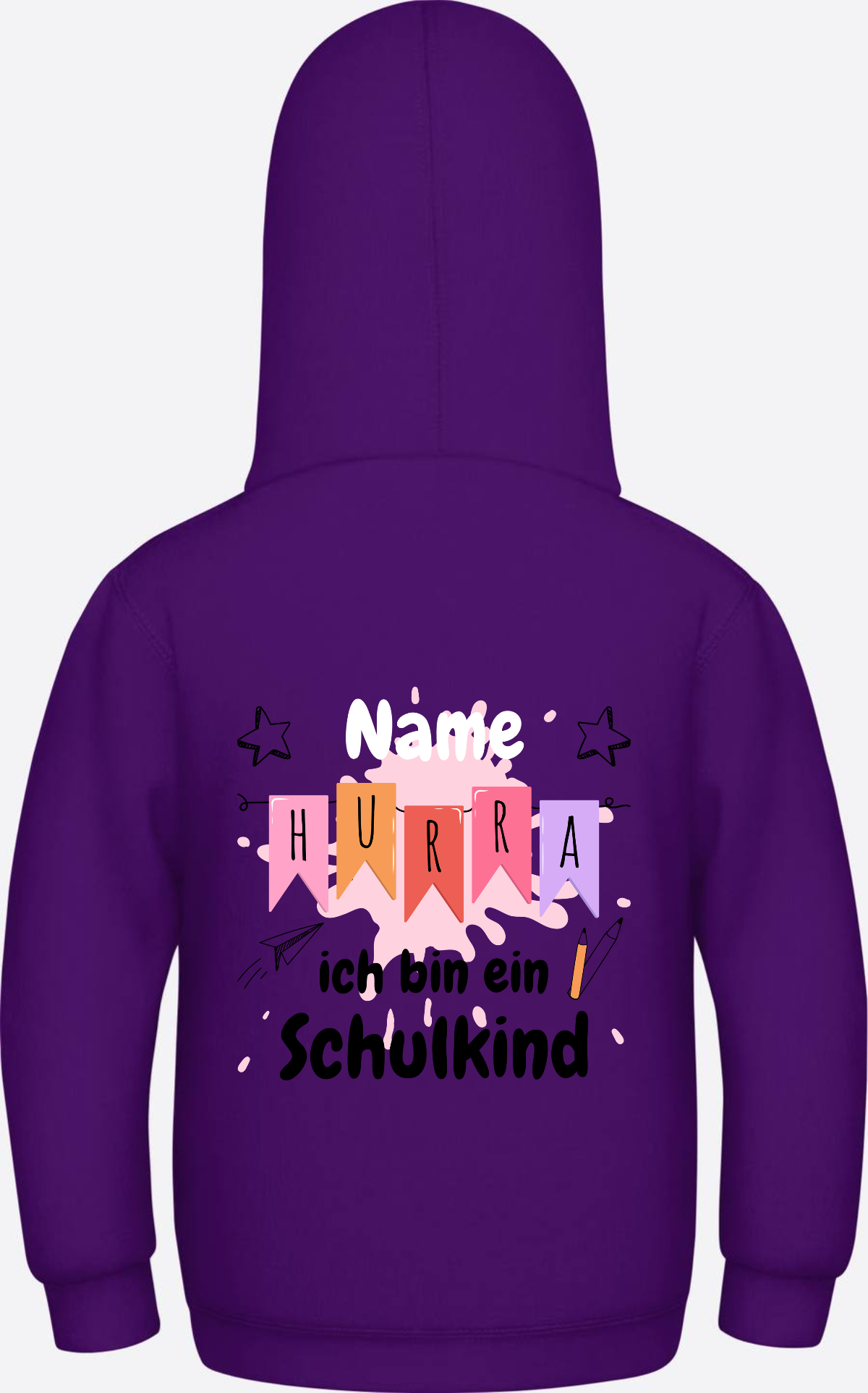 Hoodie Hurra ich bin ein Schulkind - Mit Namen personalisiert - Purple