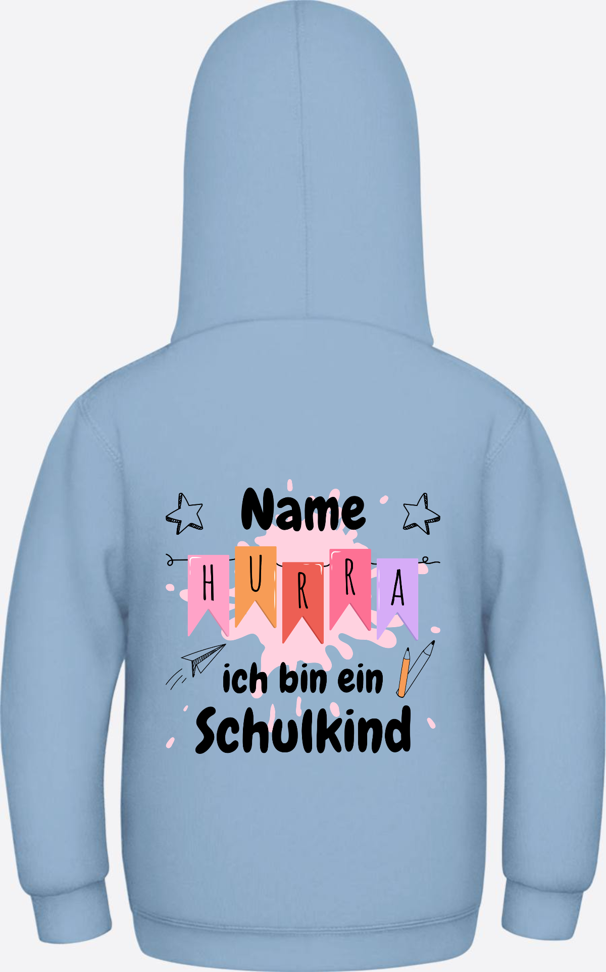 Hoodie Hurra ich bin ein Schulkind - Mit Namen personalisiert - Sky Blue