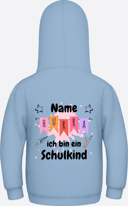 Hoodie Hurra ich bin ein Schulkind - Mit Namen personalisiert - Sky Blue