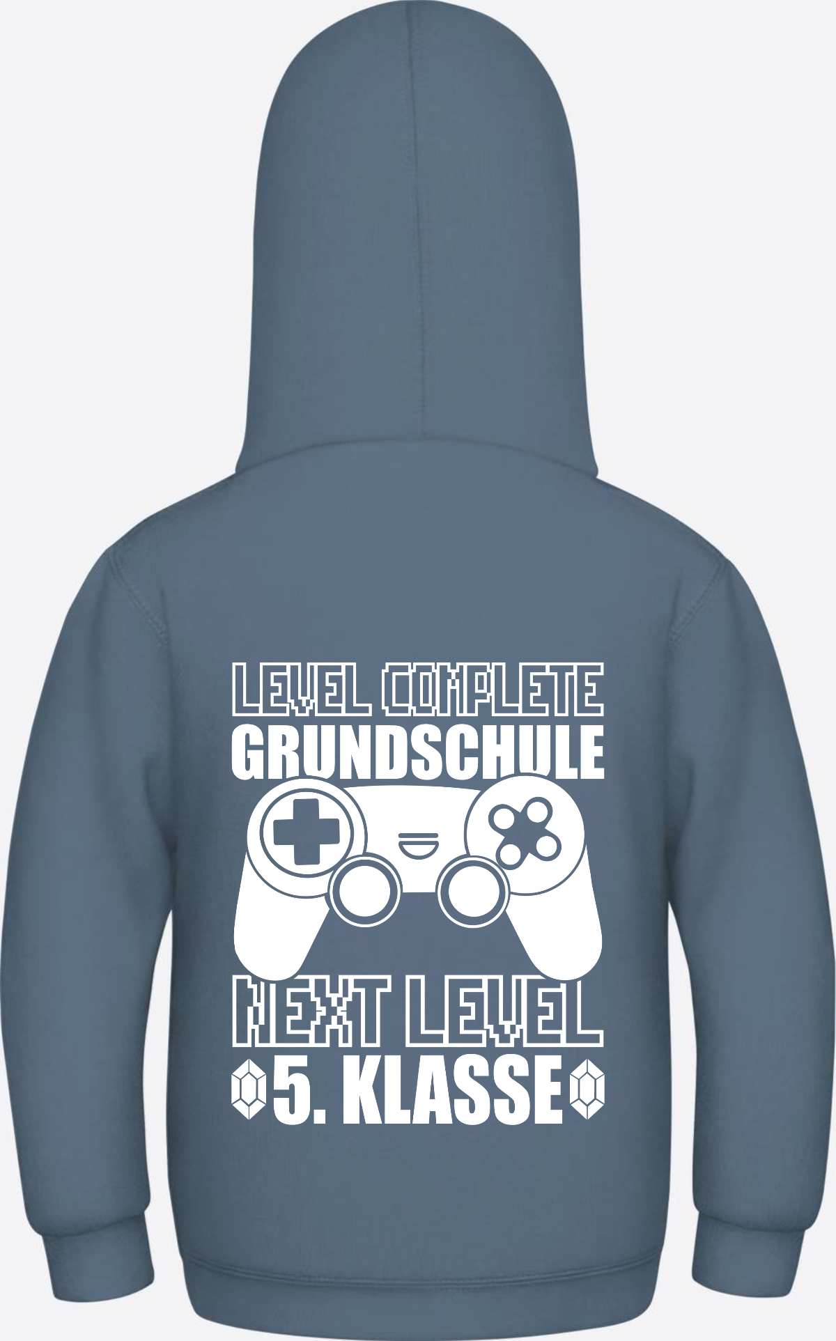 Hoodie Next Level 5. Klasse: Level complete Grundschule mit Name - Airforce Blue