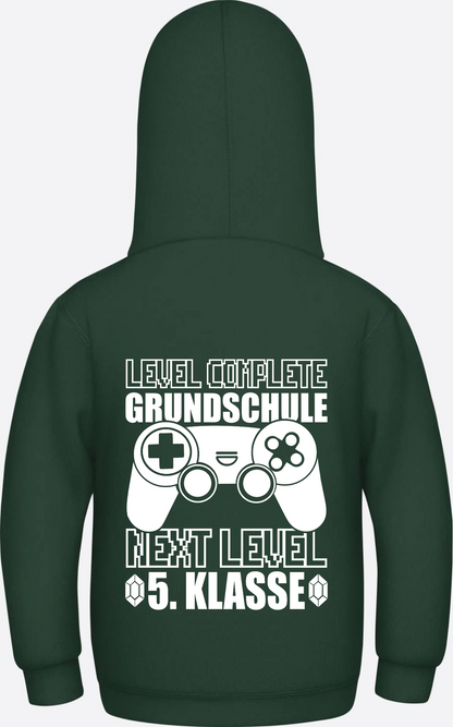 Hoodie Next Level 5. Klasse: Level complete Grundschule mit Name - Bottle Green