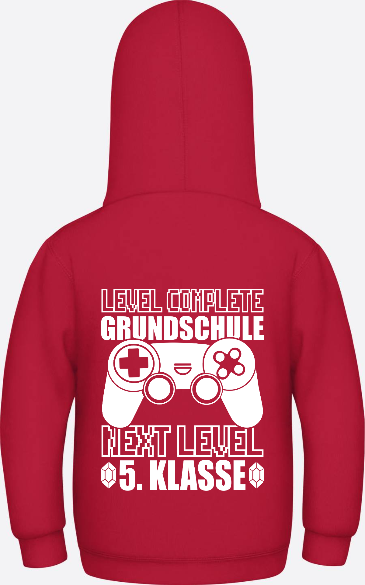 Hoodie Next Level 5. Klasse: Level complete Grundschule mit Name - Fire Red