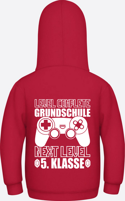 Hoodie Next Level 5. Klasse: Level complete Grundschule mit Name - Fire Red