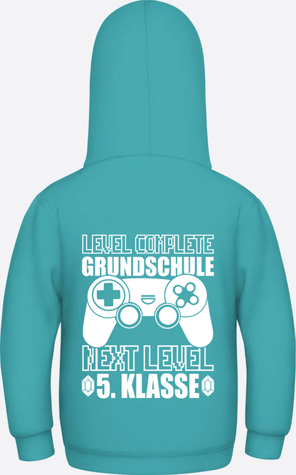 Hoodie Next Level 5. Klasse: Level complete Grundschule mit Name - Hawaiian Blue
