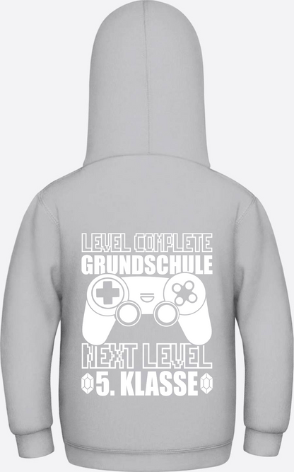 Hoodie Next Level 5. Klasse: Level complete Grundschule mit Name - Heather Grey