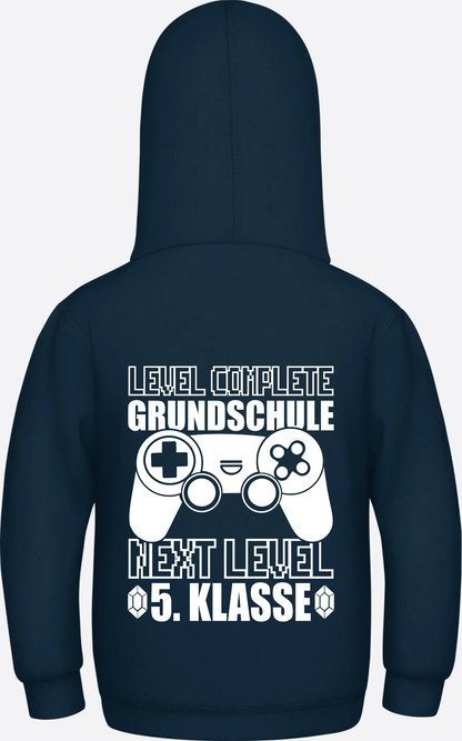 Hoodie Next Level 5. Klasse: Level complete Grundschule mit Name - New French Navy