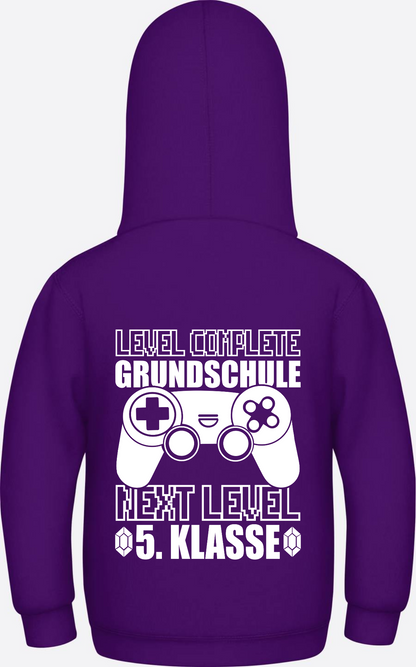Hoodie Next Level 5. Klasse: Level complete Grundschule mit Name - Purple