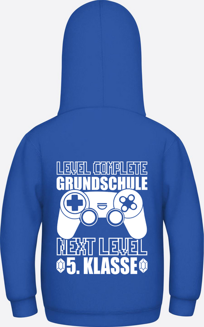 Hoodie Next Level 5. Klasse: Level complete Grundschule mit Name - Royal Blue