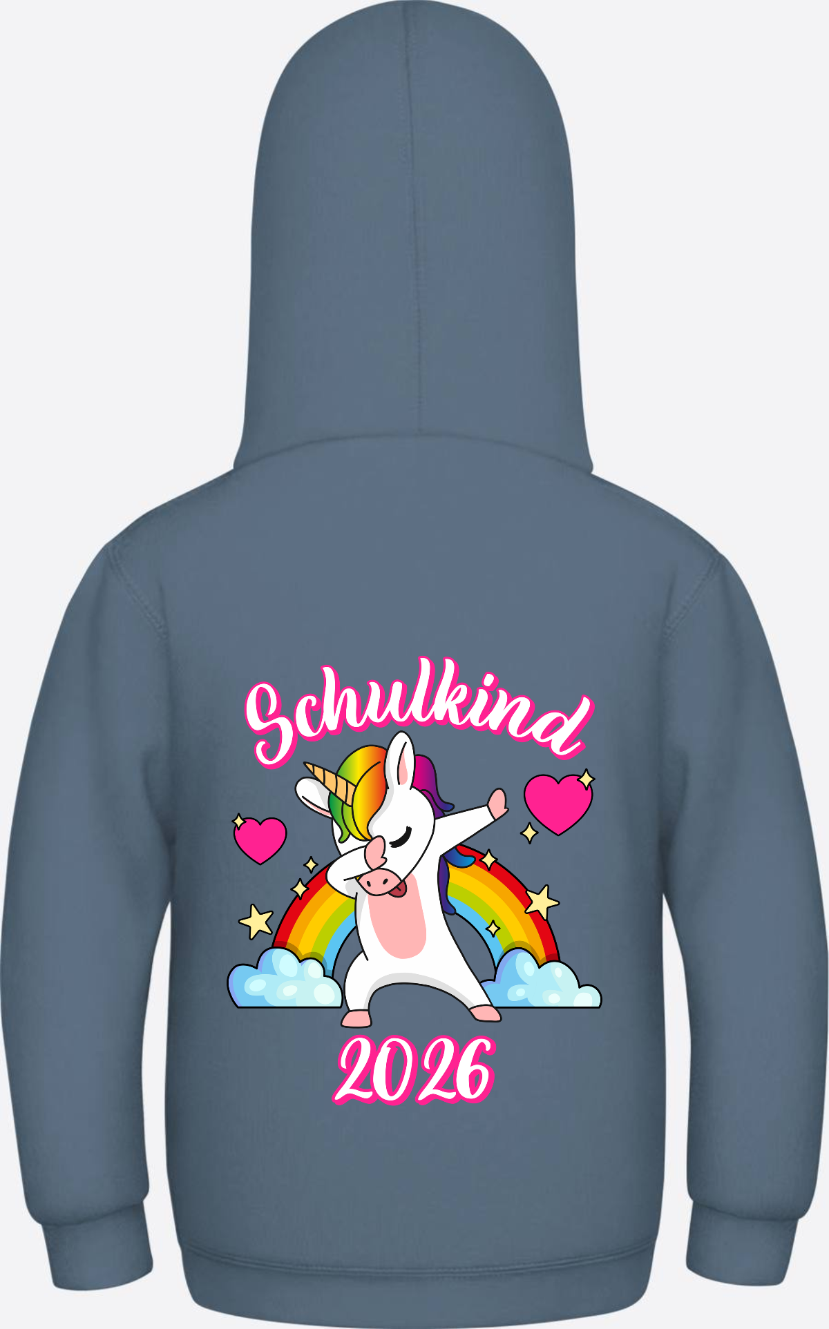 Hoodie Schulkind 2025 Dabbendes Einhorn Regenbogen mit Name - Airforce Blue