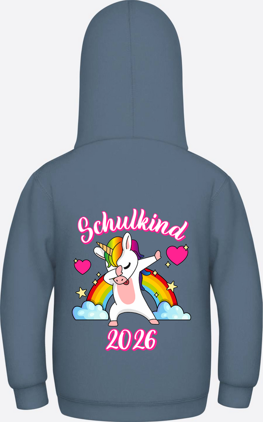 Hoodie Schulkind 2025 Dabbendes Einhorn Regenbogen mit Name - Airforce Blue