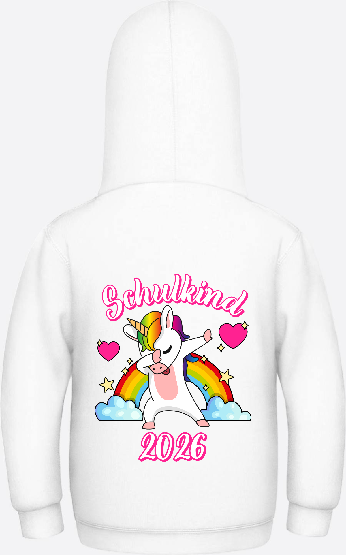 Hoodie Schulkind 2025 Dabbendes Einhorn Regenbogen mit Name - Arctic White