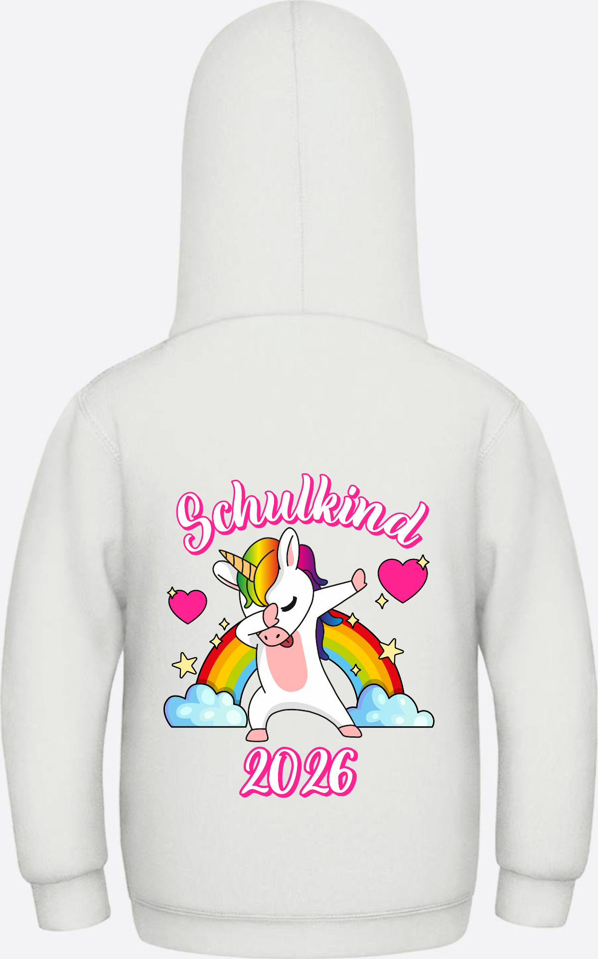 Hoodie Schulkind 2025 Dabbendes Einhorn Regenbogen mit Name - Ash