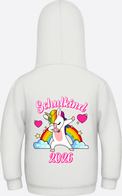 Hoodie Schulkind 2025 Dabbendes Einhorn Regenbogen mit Name - Ash