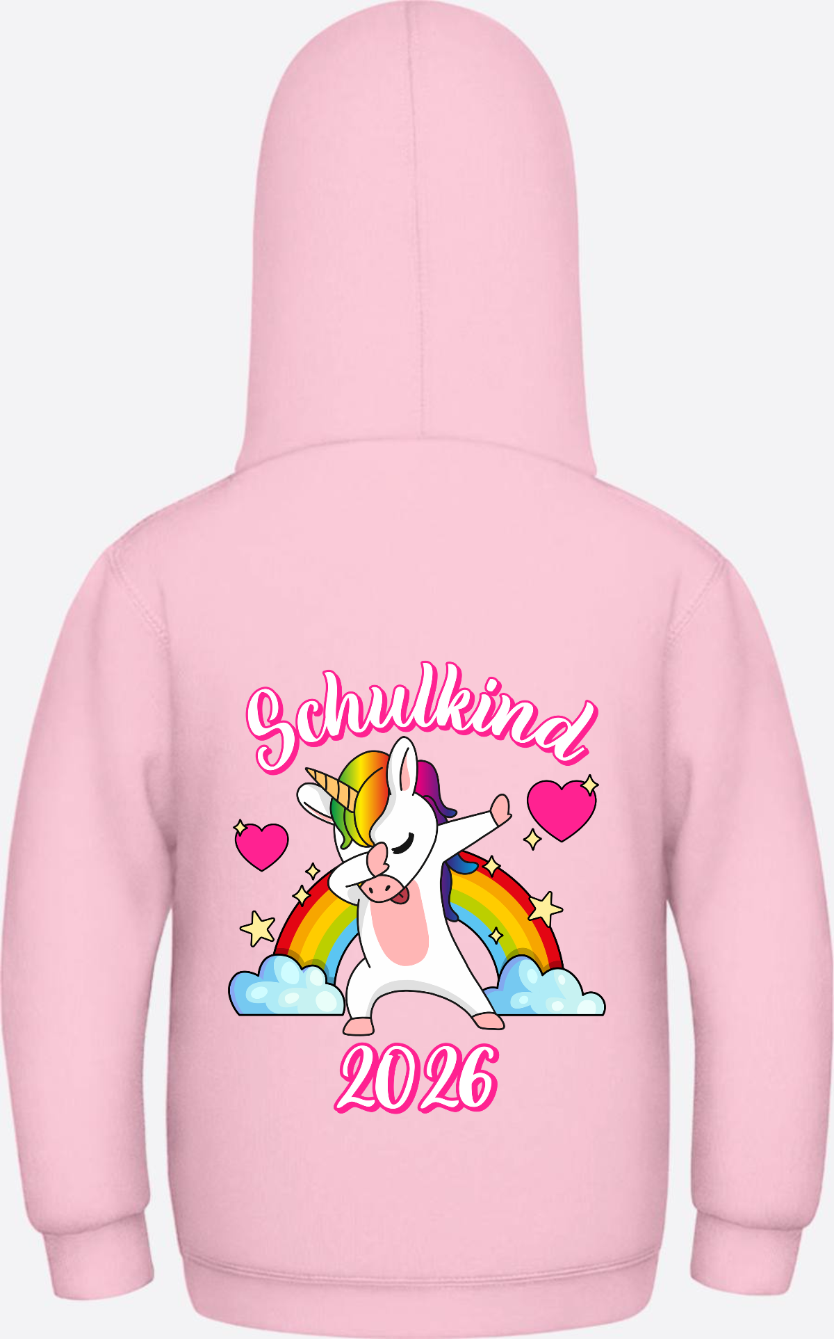 Hoodie Schulkind 2025 Dabbendes Einhorn Regenbogen mit Name - Baby Pink