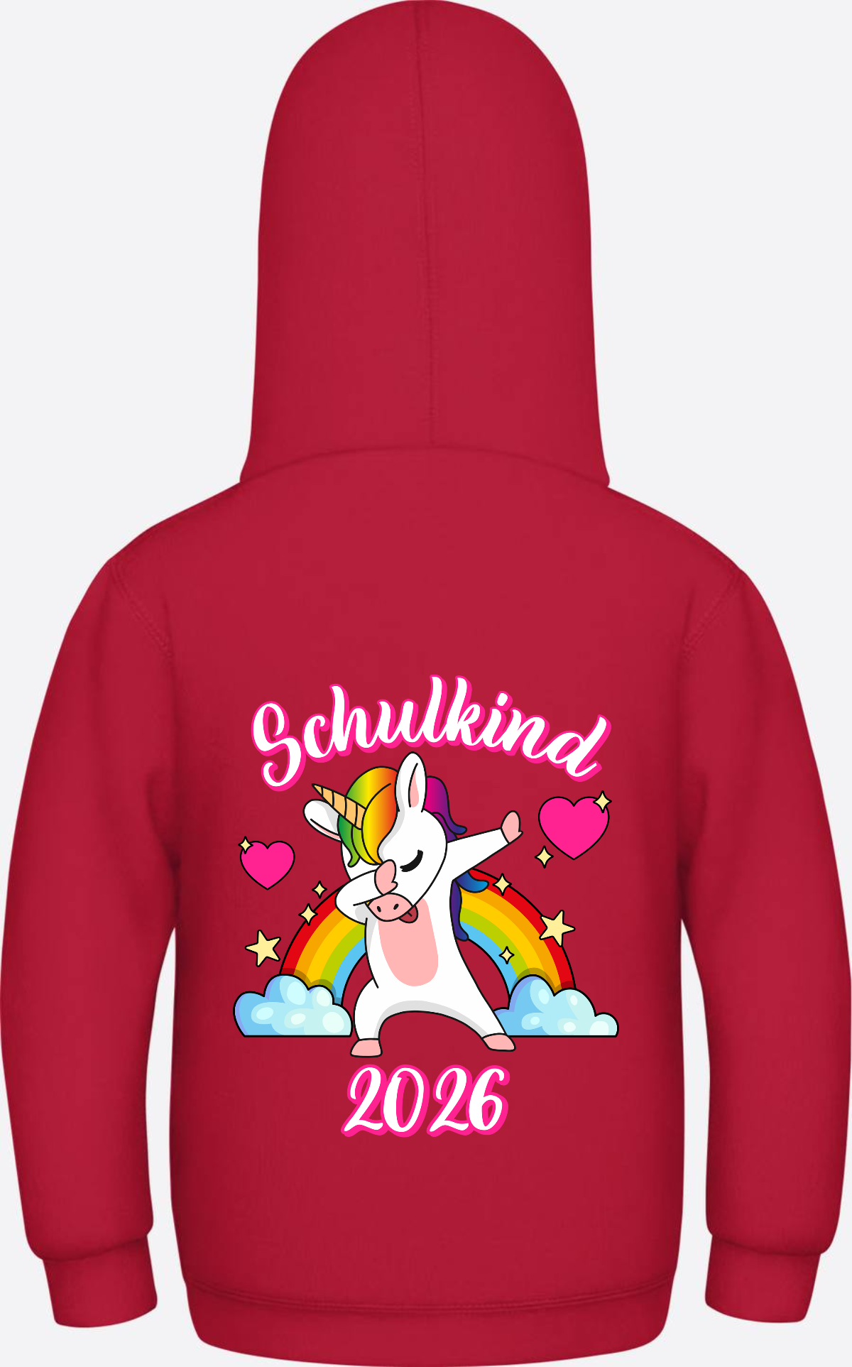 Hoodie Schulkind 2025 Dabbendes Einhorn Regenbogen mit Name - Fire Red