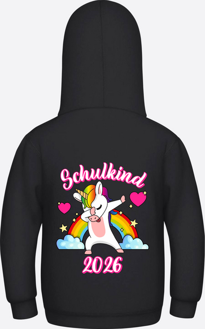 Hoodie Schulkind 2025 Dabbendes Einhorn Regenbogen mit Name - Jet Black
