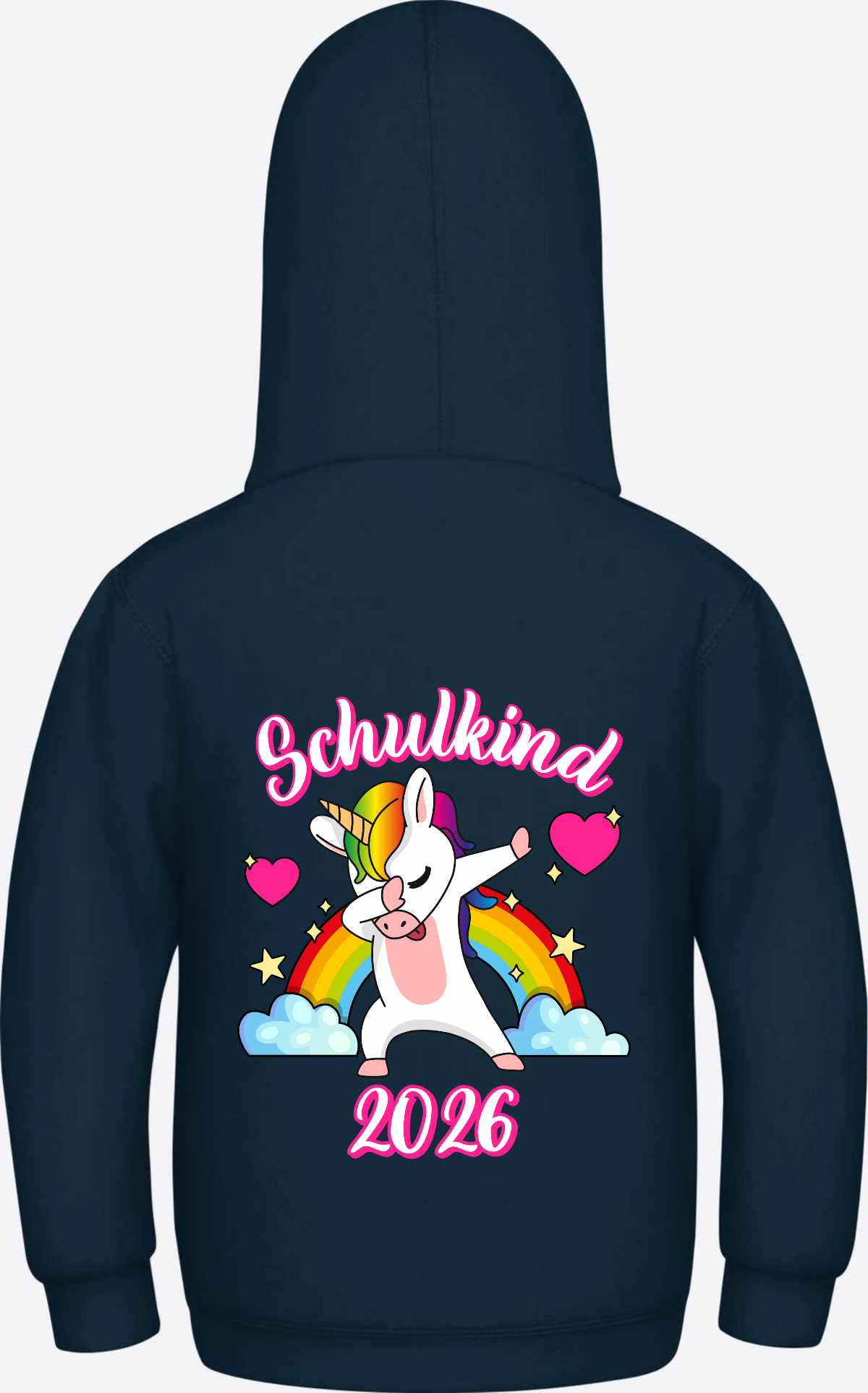 Hoodie Schulkind 2025 Dabbendes Einhorn Regenbogen mit Name - New French Navy