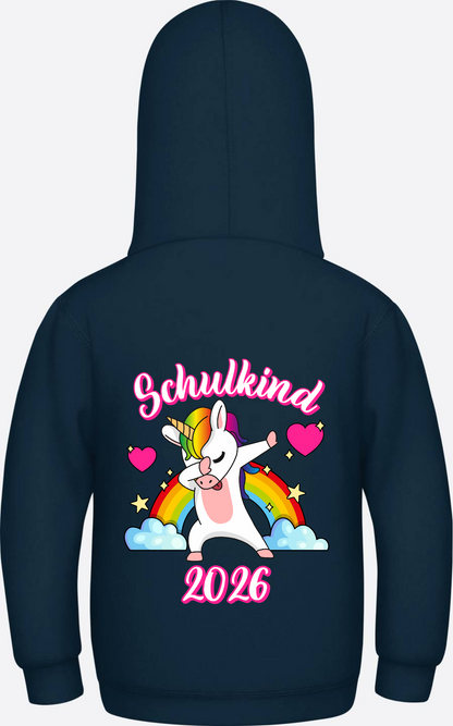 Hoodie Schulkind 2025 Dabbendes Einhorn Regenbogen mit Name - New French Navy