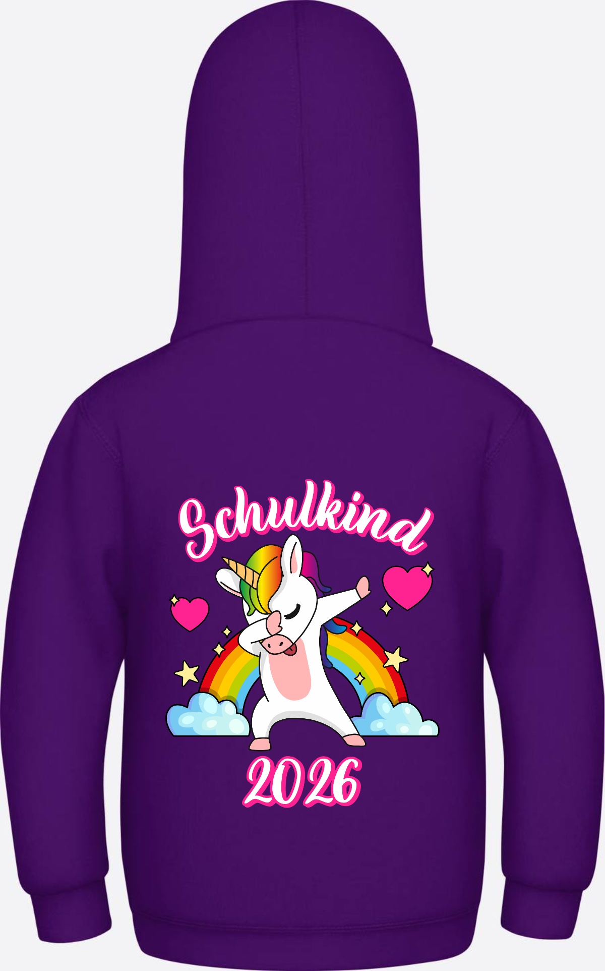 Hoodie Schulkind 2025 Dabbendes Einhorn Regenbogen mit Name - Purple
