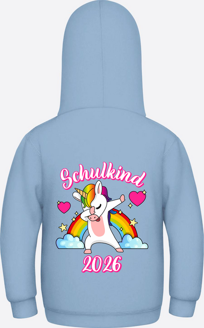 Hoodie Schulkind 2025 Dabbendes Einhorn Regenbogen mit Name - Sky Blue
