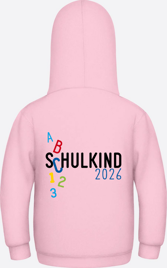 Hoodie Schulkind 2026 ABC Blau – Mit Wunschnamen - Baby Pink
