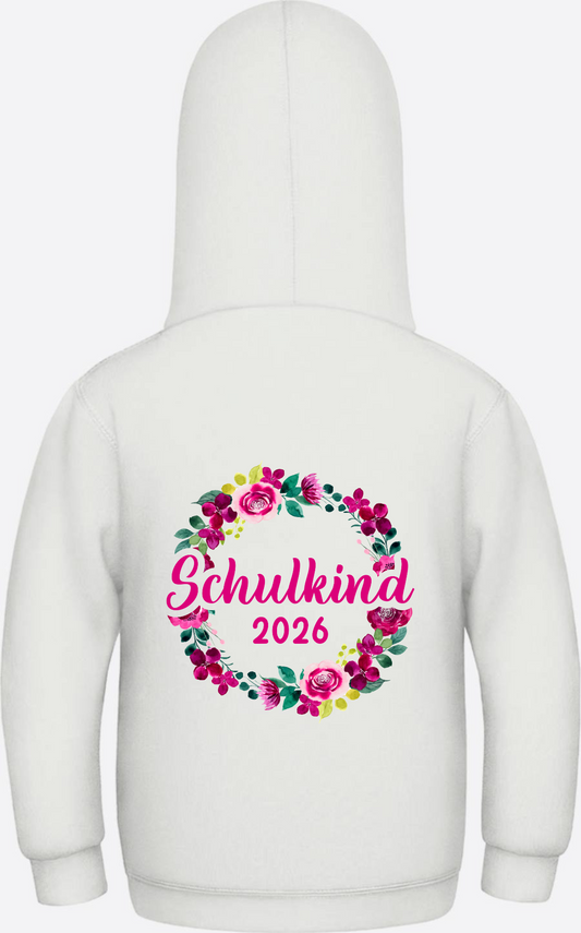 Hoodie Schulkind 2026 Blumenkranz - Personalisiert mit Name - Ash