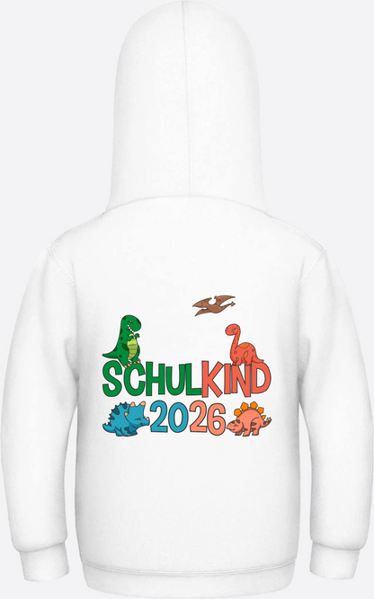 Hoodie Schulkind 2026 Dinos – Geschenk zur Einschulung - Arctic White