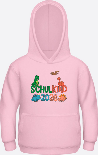 Hoodie Schulkind 2026 Dinos – Geschenk zur Einschulung - Baby Pink Herzseite