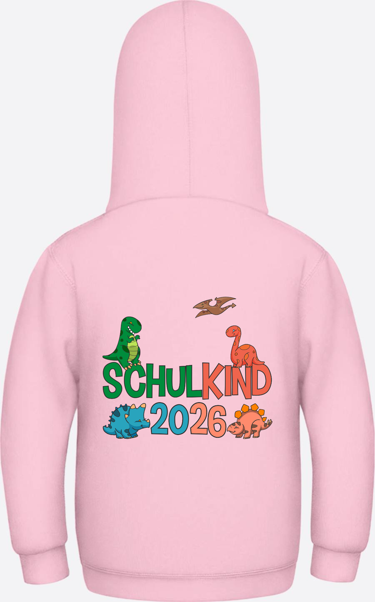 Hoodie Schulkind 2026 Dinos – Geschenk zur Einschulung - Baby Pink