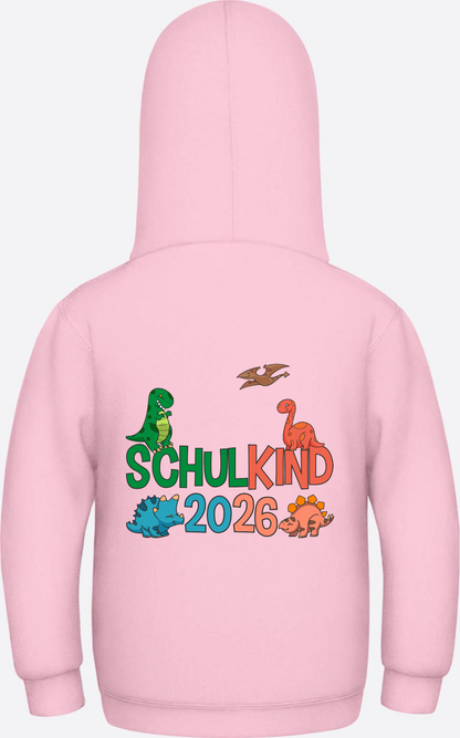 Hoodie Schulkind 2026 Dinos – Geschenk zur Einschulung - Baby Pink