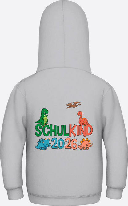 Hoodie Schulkind 2026 Dinos – Geschenk zur Einschulung - Heather Grey