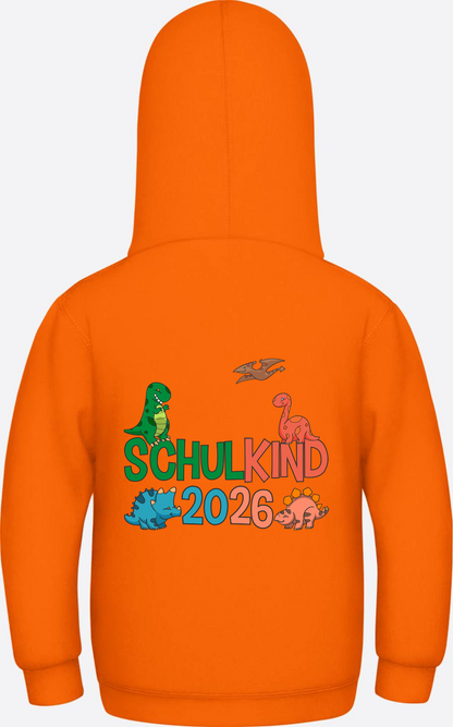 Hoodie Schulkind 2026 Dinos – Geschenk zur Einschulung - Orange Crush