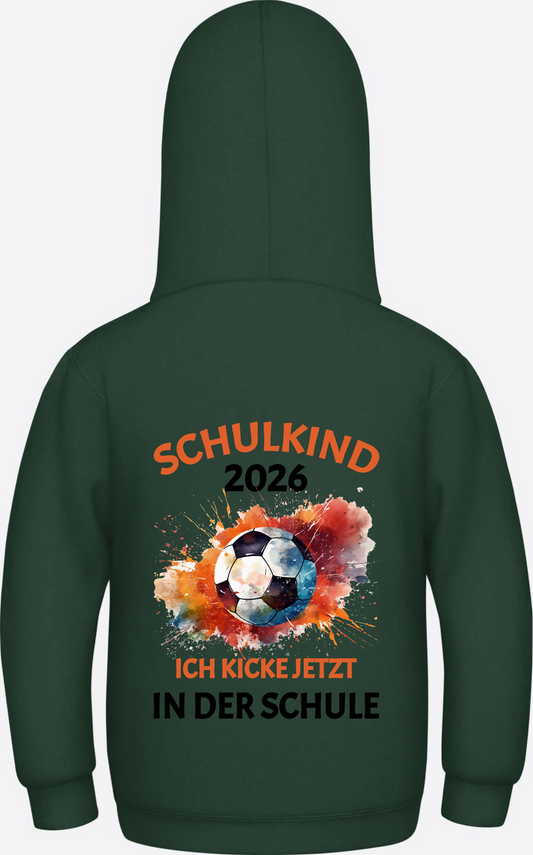 Hoodie Schulkind 2026: Fußball – Ich kicke in der Schule - Bottle Green